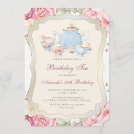 Elegantes Floral Birthday Tea Party Einladung