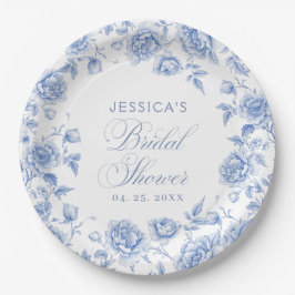 Elegantes Floral Blue Chinoiserie Brautparty Pappteller