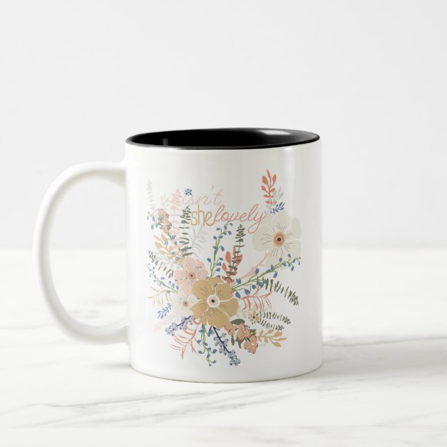 Elegantes Floral Bouquet Girly Sprichwort Zweifarbige Tasse (Links)