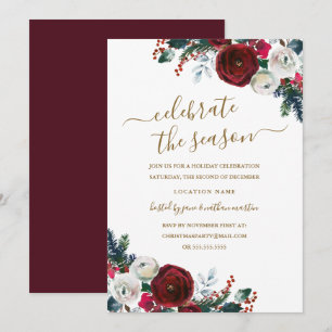 Elegantes floral Burgund Weihnachts-Party Einladung