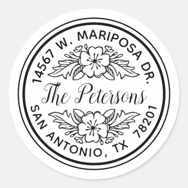 Elegantes Floral Calligrafy Return Address Label Runder Aufkleber (Vorderseite)