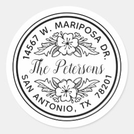 Elegantes Floral Calligrafy Return Address Label Runder Aufkleber