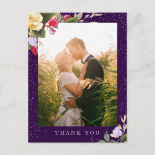 Elegantes floral Dark Lila Wedding Foto Vielen Dan Postkarte