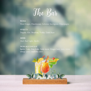 Elegantes Floral Drink Bar Menu Akryllische Schrif Acrylschild