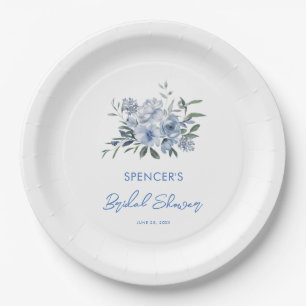 Elegantes floral Dusty Blue Brautparty Pappteller