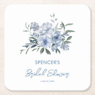 Elegantes floral Dusty Blue Brautparty Rechteckiger Pappuntersetzer