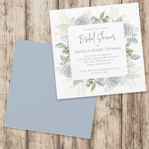 Elegantes floral Dusty Blue Rose Brautparty Einladung