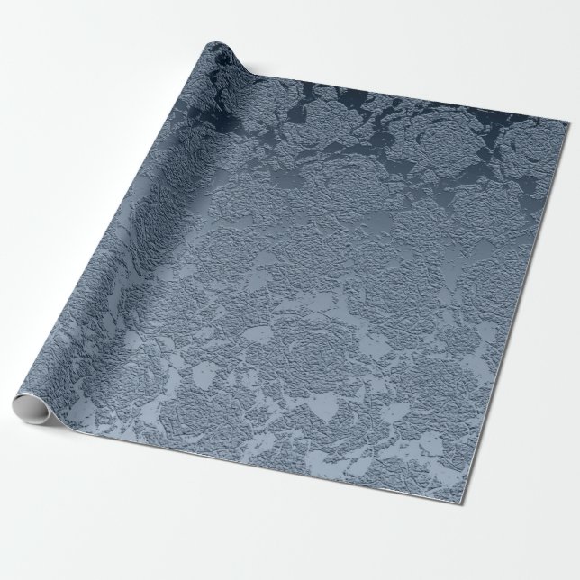 Elegantes floral Dusty Blue White Muster Geschenkpapier (Ungerollt)