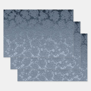 Elegantes floral Dusty Blue White Muster Geschenkpapier Set