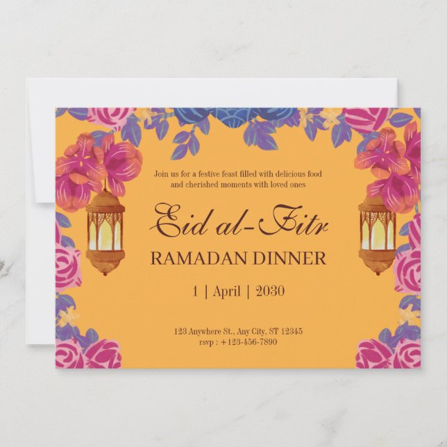 Elegantes floral Eid al-Fitr Einladung mit Lattern (Vorderseite)
