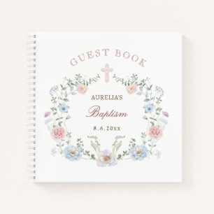 Elegantes Floral Frame Taufe Gästebuch Notizbuch