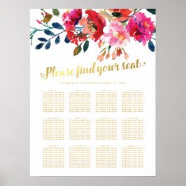 Elegantes Floral Gold Hochzeit 12 Tabelle Seating  Poster