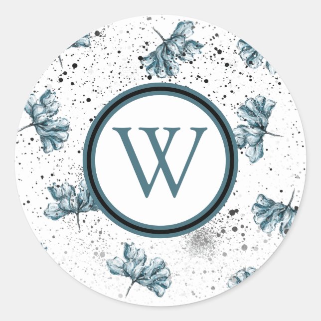 Elegantes Floral Grunge Monogramm Runder Aufkleber (Vorderseite)