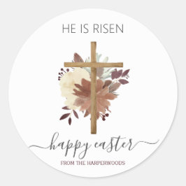 Elegantes Floral Happy Oaster Cross Christlich Runder Aufkleber
