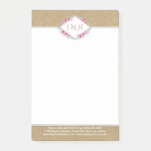 Elegantes Floral & Kraft Personal oder Geschäft Post-it Klebezettel