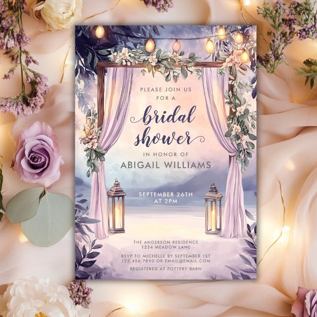 Elegantes Floral Lanterns Garden Brautparty Einladung (Elegant Floral Lanterns Garden Bridal Shower Invitation)