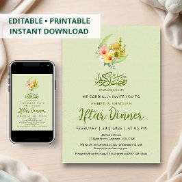 Elegantes Floral-Mond- und Goldenes-Moschee-Iftar- Einladung