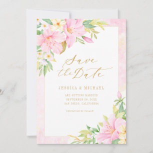 Elegantes Floral Monogram Botanisches Rosa Save The Date
