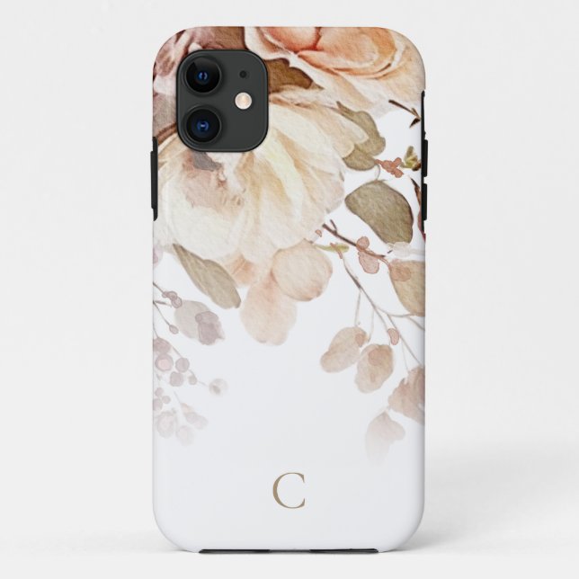 Elegantes Floral Monogramm Case-Mate iPhone Hülle (Rückseite)