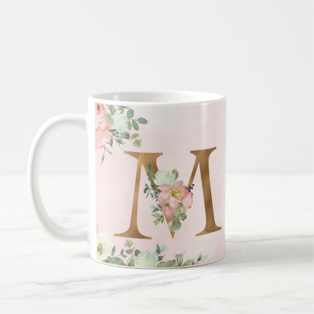 Elegantes Floral Monogramm "M" - Klassische Tasse, Kaffeetasse (Links)