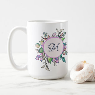 Elegantes Floral Pastel Wasserfarben Monogramm Kaffeetasse