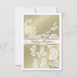 Elegantes Floral Peacock Weißes Hochzeitessen Reze Einladung