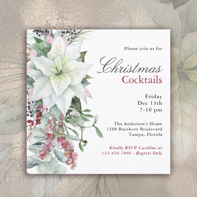 Elegantes Floral Poinsettia Holiday Cocktail Party Einladung (Available in both printed and instant download digital format.)