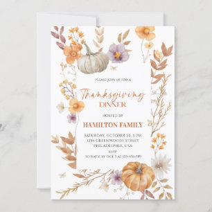 Elegantes Floral Pumpkin Erntedank Dinner Einladung