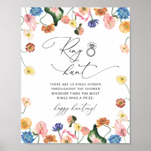 Elegantes Floral Ring Hunt Brautparty Spielzeichen Poster
