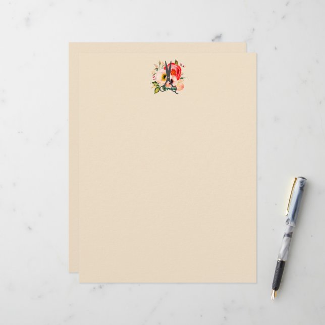 Elegantes Floral Salon Shears Logo (Vorderseite/Rückseite Beispiel)