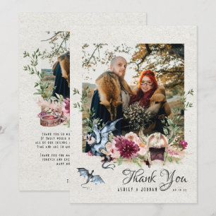 Elegantes Floral Viking Wedding Foto Vielen Dank Dankeskarte