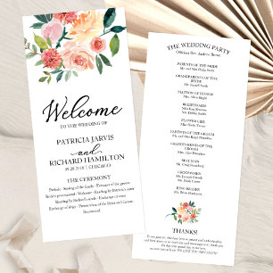 Elegantes floral wasserfarbenes Hochzeitsprogramm  Programm