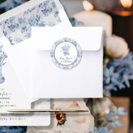 Elegantes Floral Watercolor Blue n White Baby Dusc Runder Aufkleber