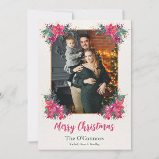 Elegantes Floral Watercolor Boho Weihnachts-Foto Feiertagskarte