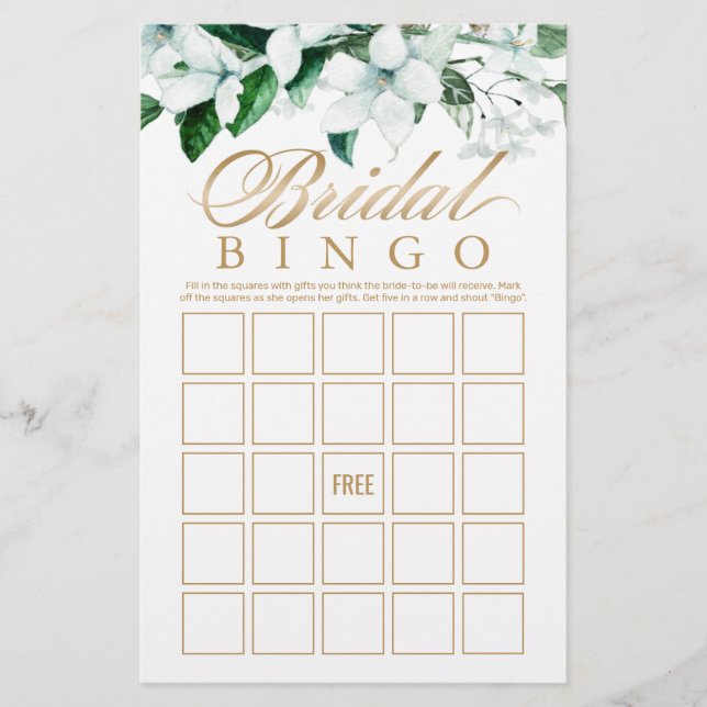 Elegantes Floral Watercolor Bridal Bingo Spiel (Vorderseite)