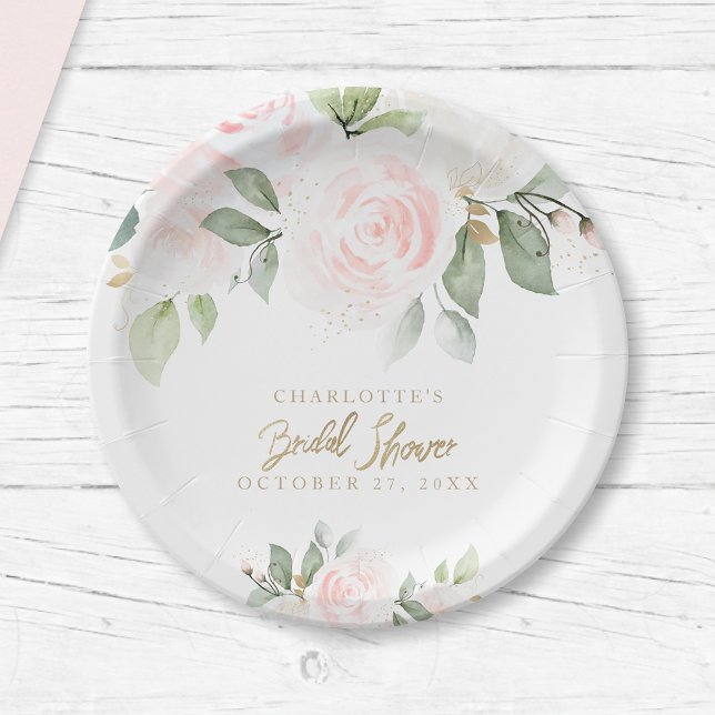 Elegantes Floral Watercolor Gold Brautparty Pappteller (Von Creator hochgeladen)