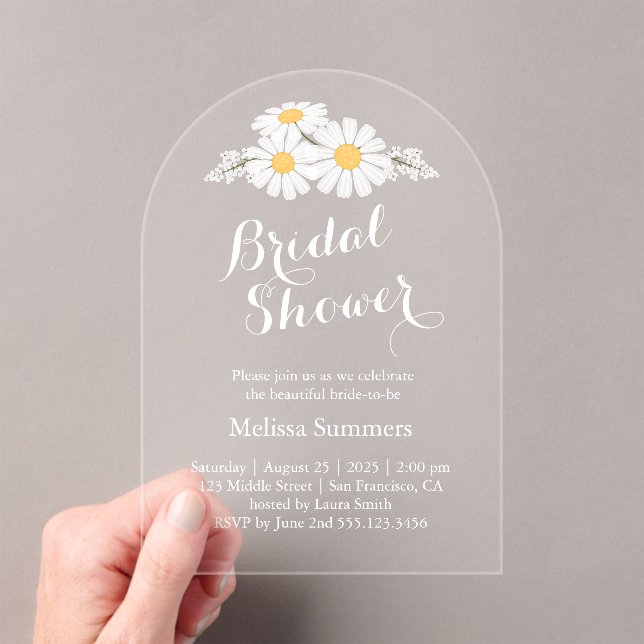 Elegantes Floral White Daisies Brautparty Acryleinladungen (Insitu (Handheld))