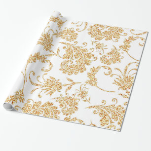 Elegantes Floral White Gold Geschenkpapier