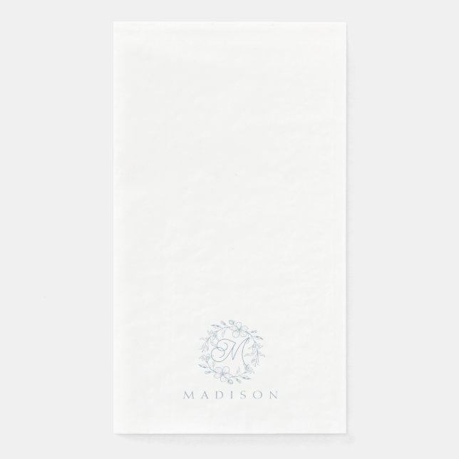 Elegantes Floral Wreath Dusty Blue Paper Handtuch Serviette (Vorderseite)