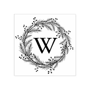 Elegantes Floral Wreath Monogramm Gummistempel