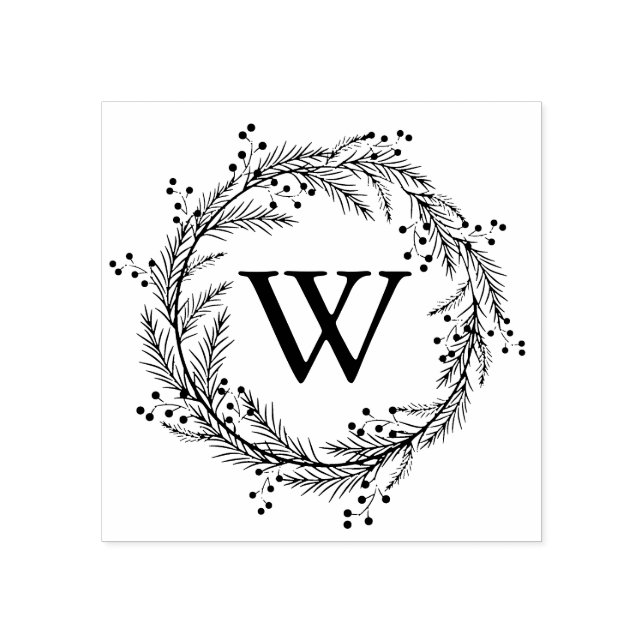 Elegantes Floral Wreath Monogramm Gummistempel (Prägung)