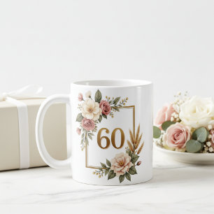 Elegantes Florales 60. Geburtstags-Jubiläum mit in Kaffeetasse