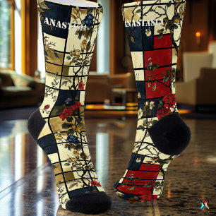 Elegantes florales Abstract mit geometrischem Desi Socken