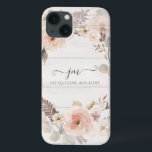 Elegantes florales Aquarellblatt Rustikales Monogr Case-Mate iPhone Hülle<br><div class="desc">"Elegantes florales Aquarellblatt mit rustikalem weißem Holzbrett-Hintergrund und Monogram Initials und Name des Skriptes." Moderne,  malerische Aquarellbilder auf einem Hintergrund aus weißem Hütte. Hellpastellfarbene,  rosafarbene Rose und waldgrüne Blattpflanzen sorgen für zeitlose Eleganz. Gemalt von Audrey Jeanne Roberts,  Copyright.</div>