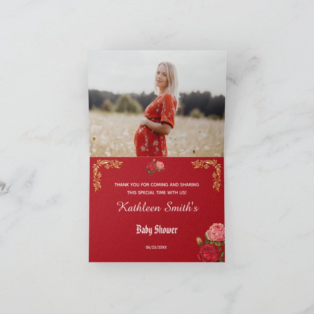 Elegantes florales Baby-Duschbad Foto Danke Karte (Innenseite)