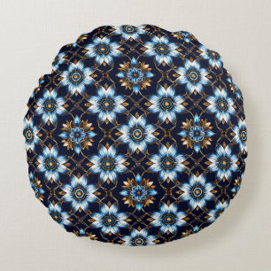 Elegantes florales Blau- und Goldmuster Rundes Kissen