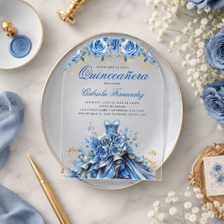 Elegantes Florales Blaues Quinceanera Acryleinladungen