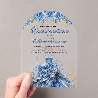 Elegantes Florales Blaues Quinceanera Acryleinladungen