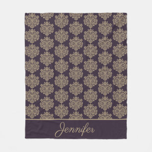 Elegantes florales Chic goldenes Damastmuster Fleecedecke