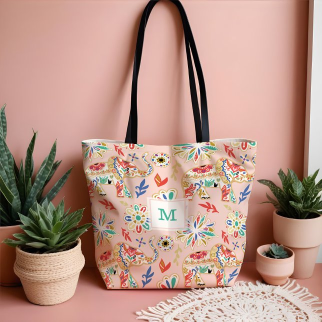 Elegantes florales Dekorationsmuster Verziert Elef (Elegant Floral Decorative Ornate Elephant Pattern Tote Bag)
